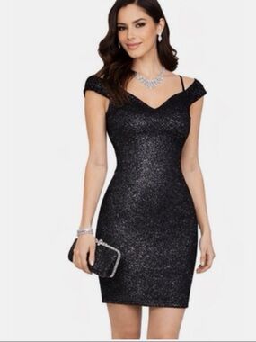Sparkle Off-Shoulder Black Cocktail Dress